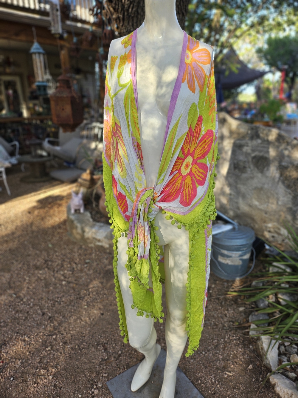 Shiraleah Lime Pink Orange White Tropical Floral Tie-Front Kimono Style Cover Up